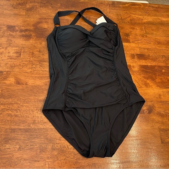 NWT DKNY Black tummy control one piece swim suit size XL - Picture 1 of 6